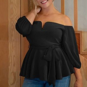 Black plus size off shoulder blouse